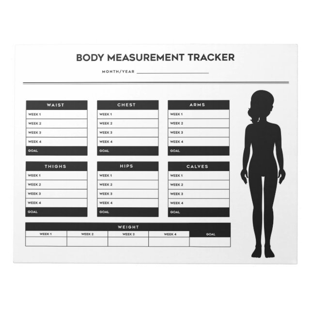 Body Measurements Weight Loss Diet Tracker Girl Notepad (Front)