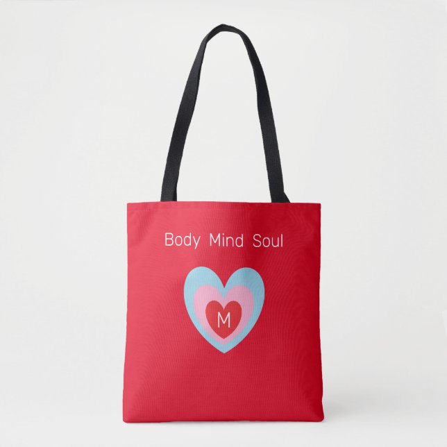 Body Mind Soul Heart on Red Tote Bag (Front)