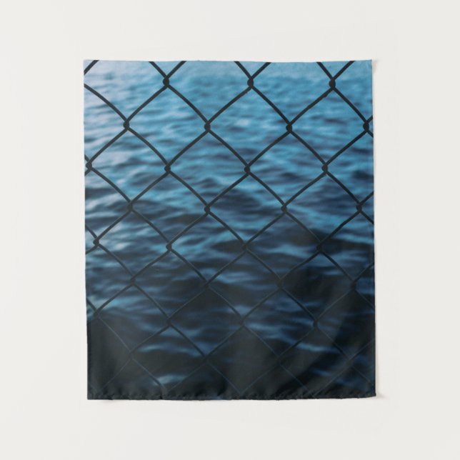 Body of water in front of chain link fence tapestry (Front)