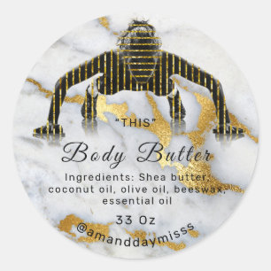 Body Oil Balm Cosmetic Fitness Care Gold Marble Classic Round Sticker