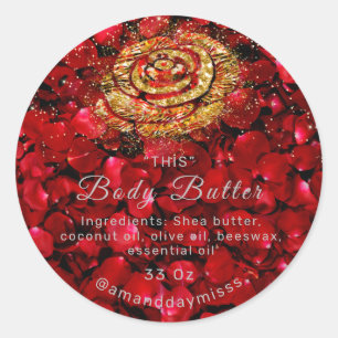 Body Oil Butter Packaging Flower Rose Gold Petals Classic Round Sticker