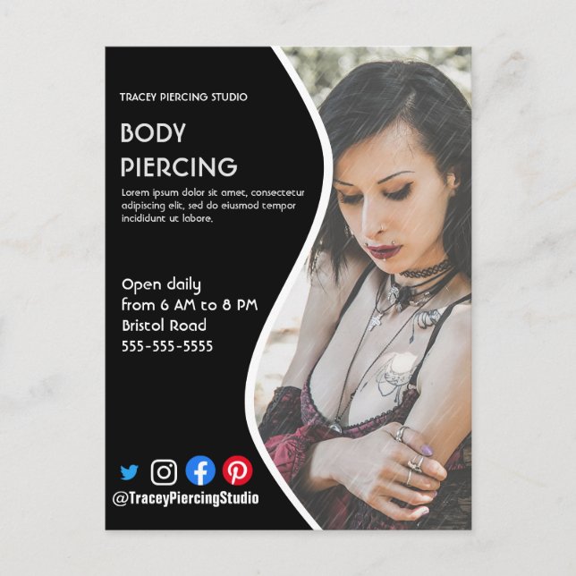 Body PIERCING STUDIO poster flyer Postcard (Front)
