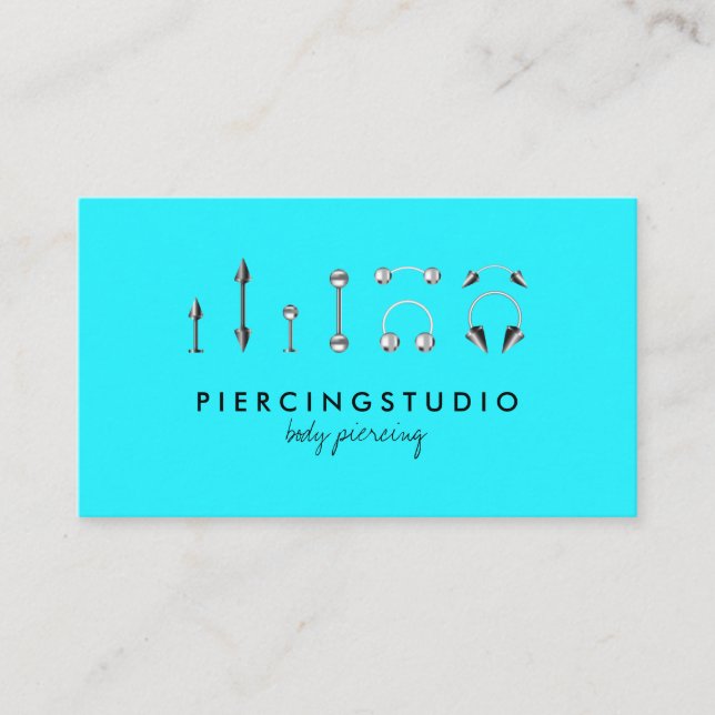 Body Piercing Tattoo Teal Business Card (Front)