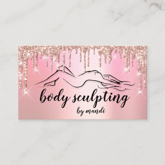 Body Sclupting Beauty Logo Glitter Drips Pink Business Card (Front)