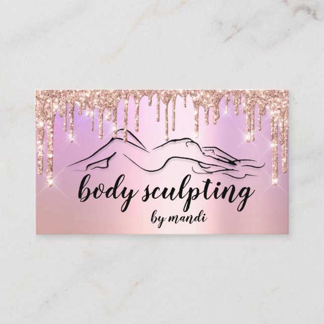 Body Sclupting Beauty Logo Glitter Drips Purple Business Card (Front)