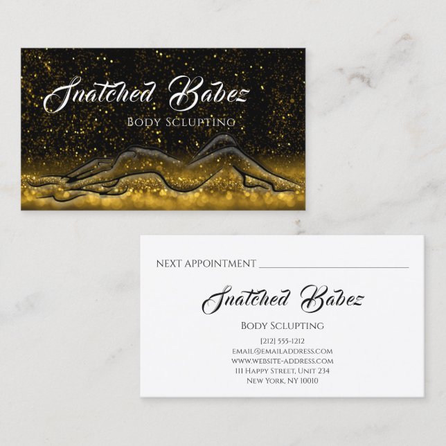 Body Sclupting Beauty Logo  Glitter Massage Gold Business Card (Front/Back)