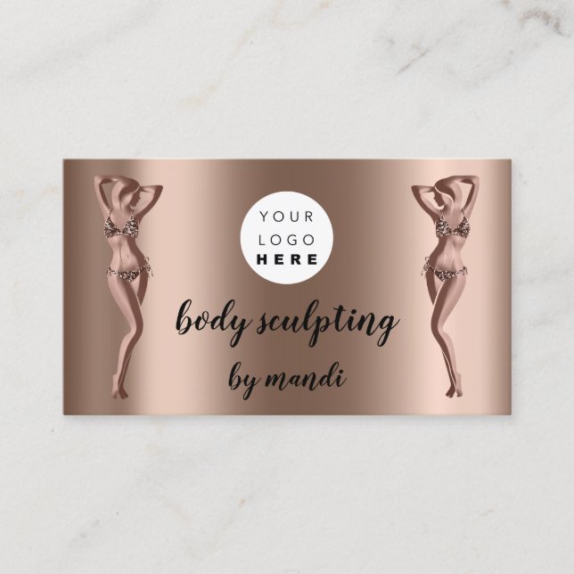 Body Sclupting Care Logo Rose QR Code Bikini Business Card (Front)