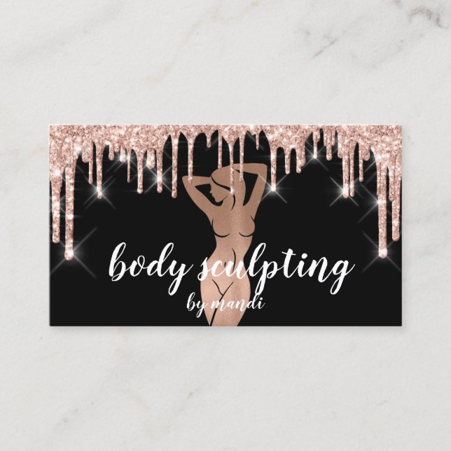 Body Sclupting  Massage Logo  Glitter Drips QR Business Card (Front)