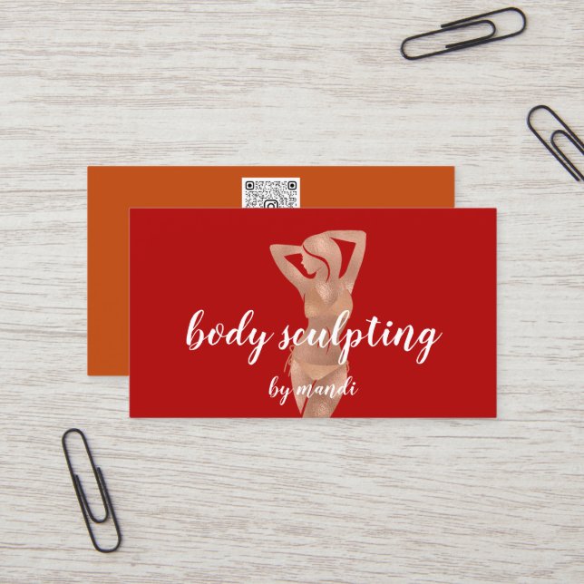 Body Sclupting Massage Logo Red Rose  Bikini QR Business Card (Front/Back In Situ)
