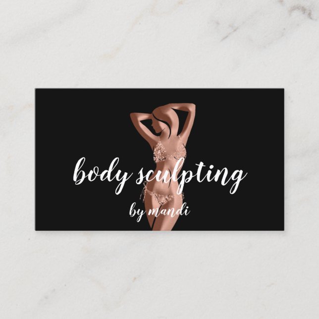 Body Sclupting Massage Logo Rose Gold Bikini QR Business Card (Front)