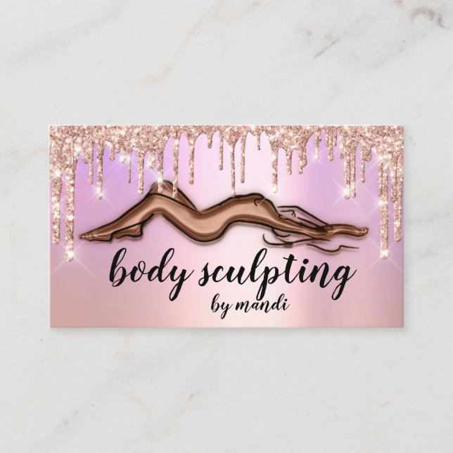 Body Sculpting Beauty Logo Glitter Drips Skinny Business Card (Front)