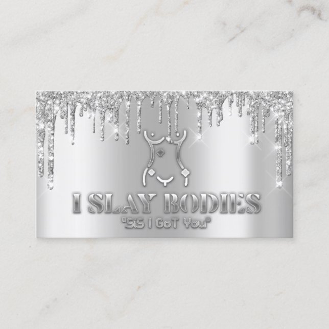 Body Sculpting Beauty Logo  Glitter Grey  Business Card (Front)