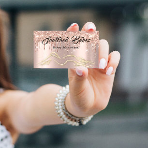Body Sculpting Beauty Logo Massage Drips Rose Gold Business Card