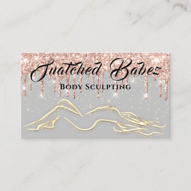 Body Sculpting Beauty Logo Massage Drips Rose Gray Business Card (Front)