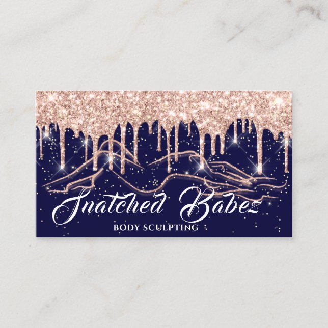Body Sculpting Beauty Massage Drips Glitter Navy Business Card (Front)