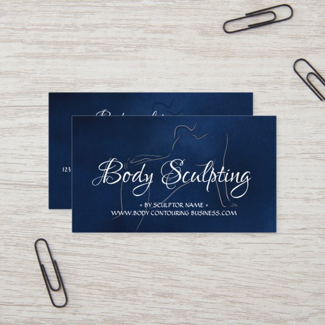 Body sculpting contouring spa woman navy business card (Front/Back In Situ)