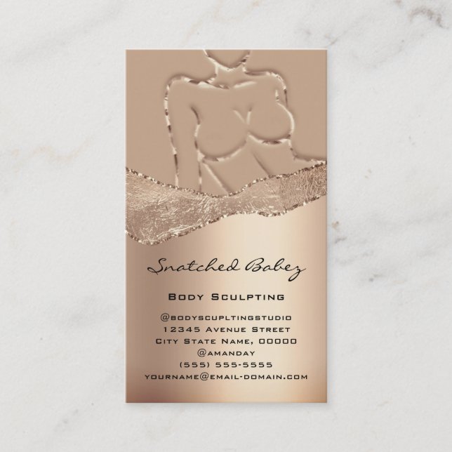 Body Sculpting Logo Gold QR Rose Glitter Waxing  Business Card (Front)