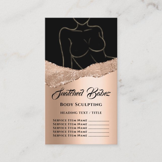 Body  Sculpting Logo Gold SPA Rose Black Business  Business Card (Front)