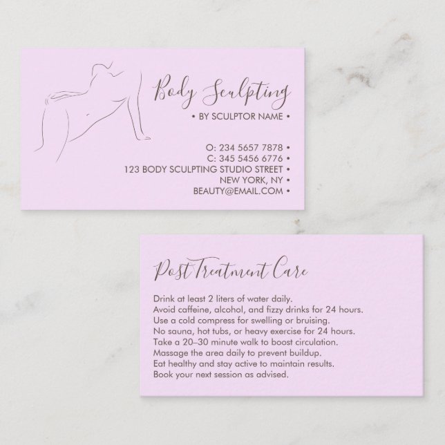 Body sculpting purple Post Pre Treatment Care Business Card (Front/Back)