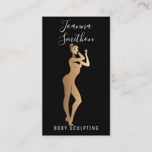 Body Sculpting QR Code Logo Black Skinny Gold   Business Card