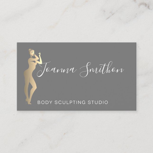 Body Sculpting QR Code Logo Grey Faux Gold Business Card (Front)