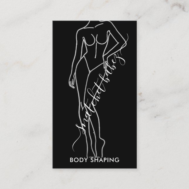 Body Shaping Massage SPA Wellness Black Silver  Business Card (Front)
