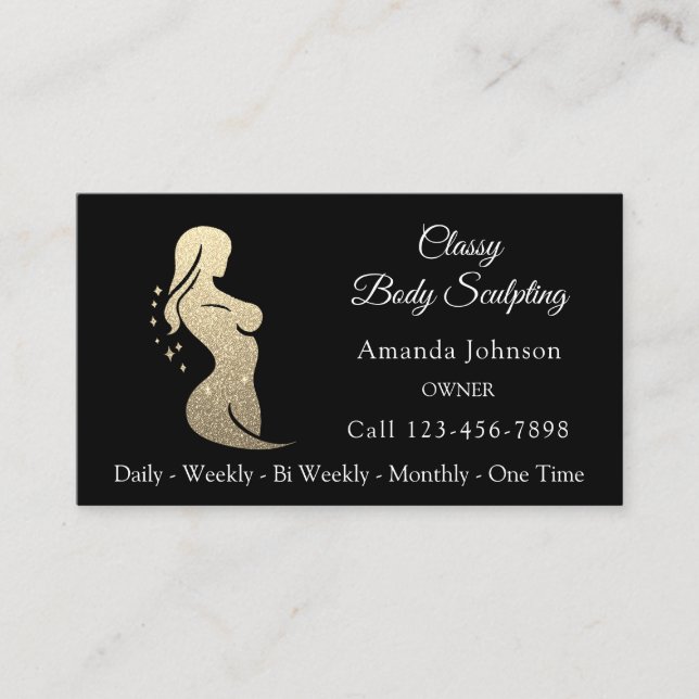 Body Shaping Sculpting Massage Gold Black QR CODE Business Card (Front)