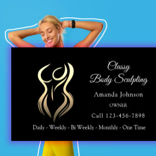 Body Shaping Sculpting Massage Gold Logo QR Black Business Card