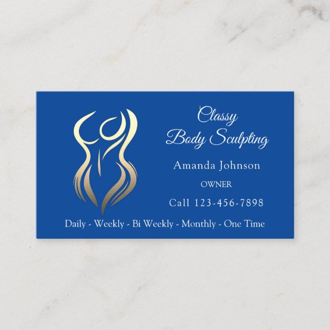 Body Shaping Sculpting Massage Gold Logo QR Blue Business Card (Front)