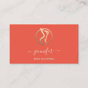 Body Shaping Sculpting Massage Gold Logo QR Coral Business Card