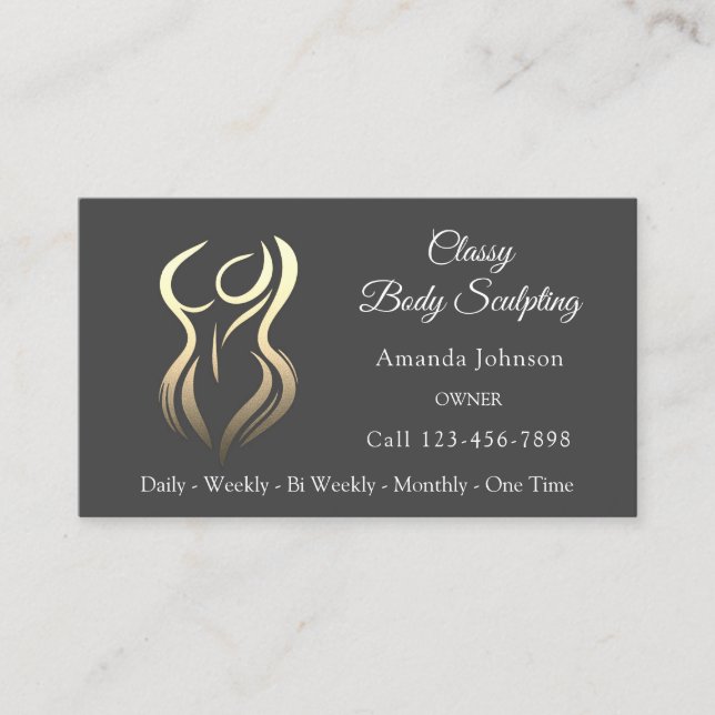 Body Shaping Sculpting Massage Gold Logo QR Grey Business Card (Front)