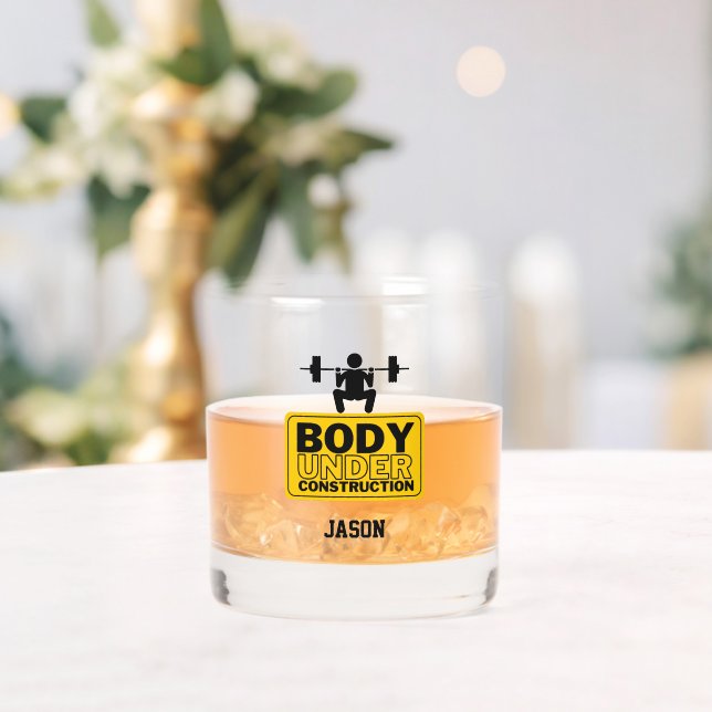 Body Under Construction Custom Name Whiskey Glass (Insitu (Wedding))