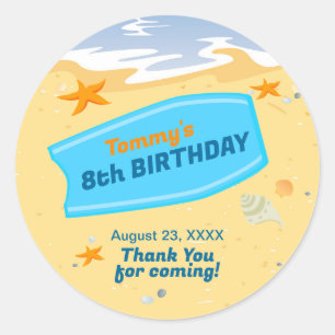 Bodyboard boy fun beach birthday party classic round sticker