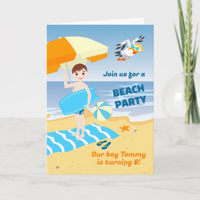 Bodyboard boy fun beach birthday party invitation (Front)