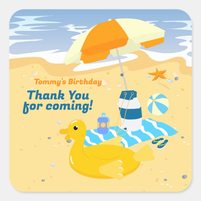 Bodyboard boy fun beach birthday party square sticker (Front)
