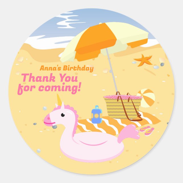 Bodyboard girl fun beach birthday party classic round sticker (Front)