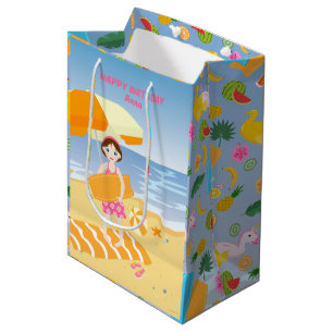 Bodyboard girl fun beach birthday party medium gift bag