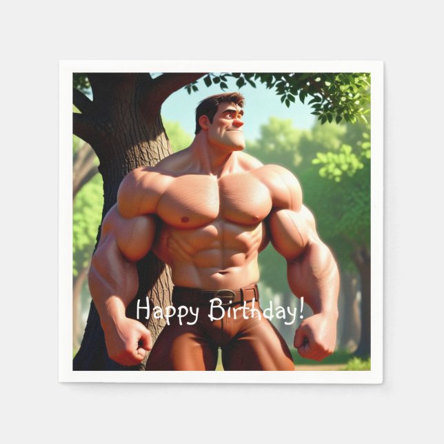 Bodybuilder Birthday Napkin (Front)