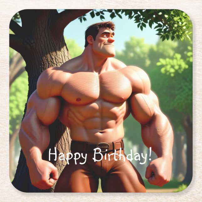 Bodybuilder Birthday Square Paper Coaster (Front)