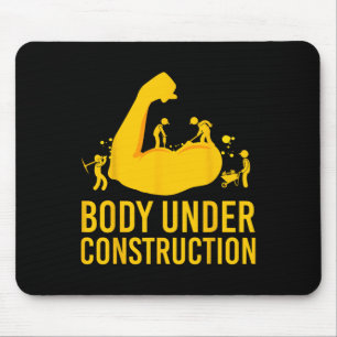 Bodybuilder Body Under Construction Funny Gym Body Mouse Mat