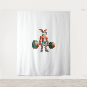 Bodybuilder Easter Bunny Powerlifting Deadlife Gym Tapestry