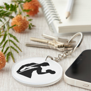 Bodybuilder Fitness Graphic White Round Keychain