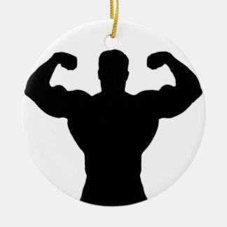 bodybuilder flexing muscles ceramic tree decoration