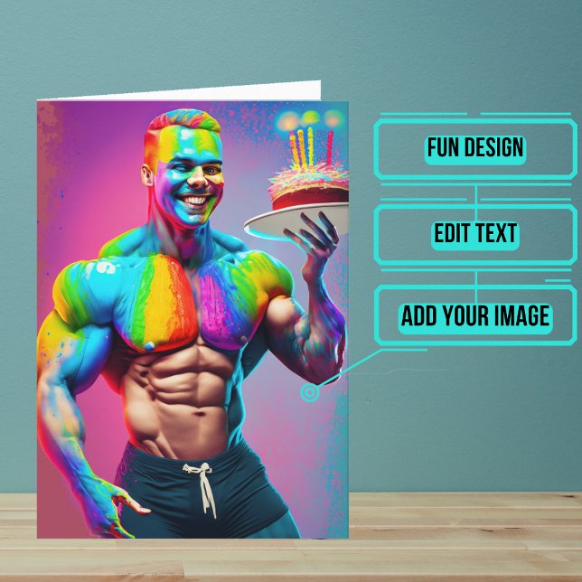 Bodybuilder Gay Birthday Card (Wish a very Happy Birth - gay to your favorite human with this LGBTQ+ inspired birthday card. )