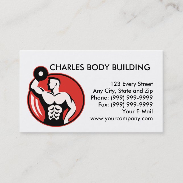 bodybuilder lifting  dumbbell weights business card (Front)