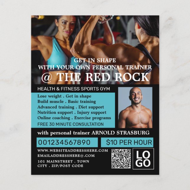 Bodybuilder, Personal trainer, Gym Advertising Flyer (Front)