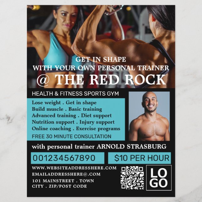 Bodybuilder, Personal trainer, Gym Advertising Flyer (Front)