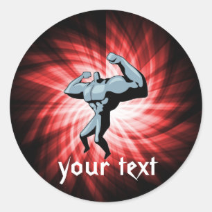 Bodybuilder; red classic round sticker