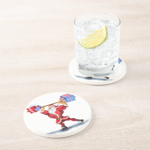 Bodybuilder Santa Claus with Christmas Gifts - Fun Coaster
