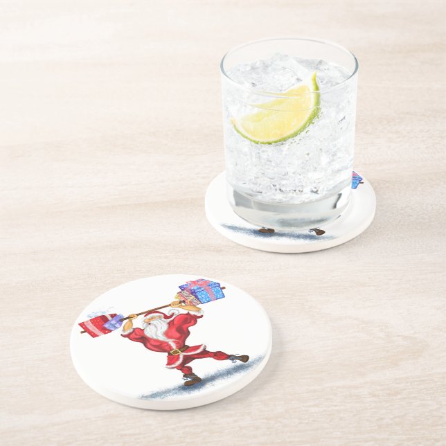 Bodybuilder Santa Claus with Christmas Gifts - Fun Coaster (Side)
